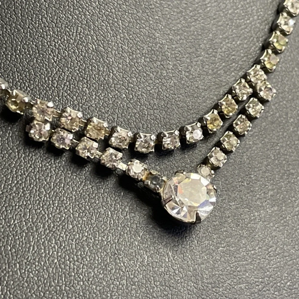 50s Rhinestone Necklace Vintage Dainty Elegant Date Night Wedding Jewelry 15" - Picture 3 of 8